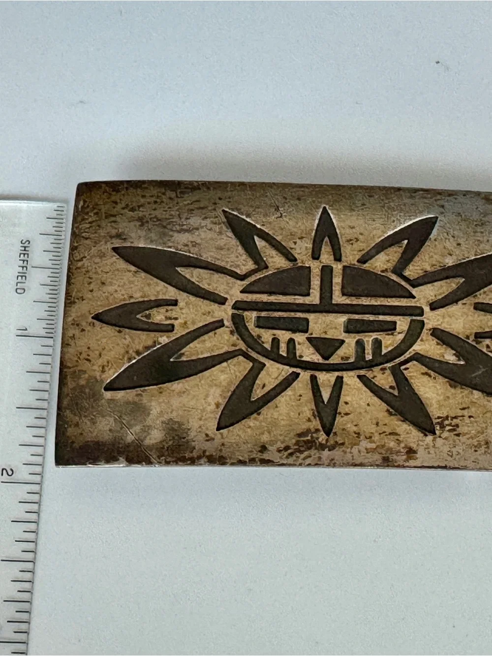 Zuni Sun God Belt Buckle- with Artist Stamp